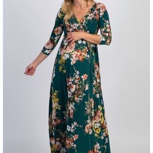 PinkBlush Green Rose Sash Tie Maxi